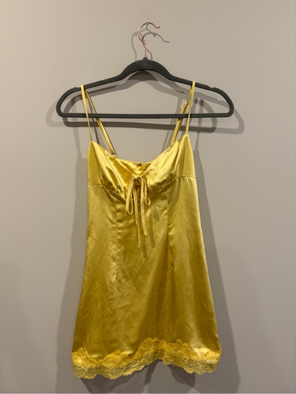 White Fox Boutique Yellow Satin Lace-Trim Slip Chemise